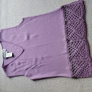 Joseph A Lavender Top with Crochet and Beaded Trim Size SP